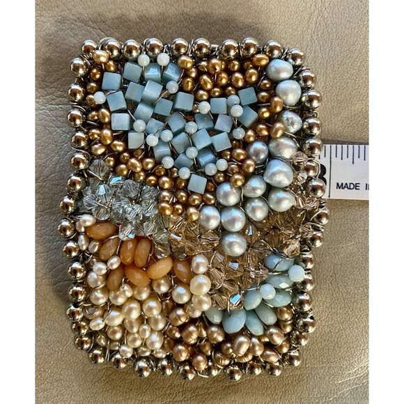 Pearl Amazonite Crystal Silver Balls Belt Buckle Handmade Cowgirl Bling 4” X 2.5 main image 4